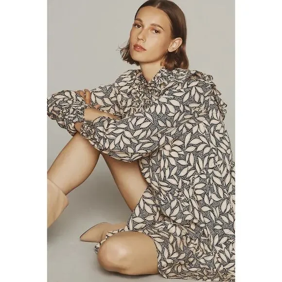 By Anthropologie Long Sleeve Printed Smocked Mini Dress 3X - Picture 5 of 14